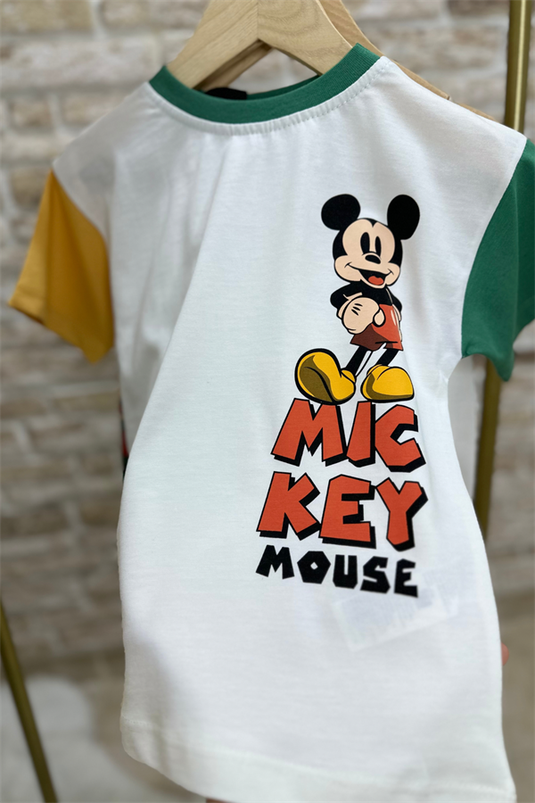 Unisex Mickey Beyaz Yeşil Şortlu Takım