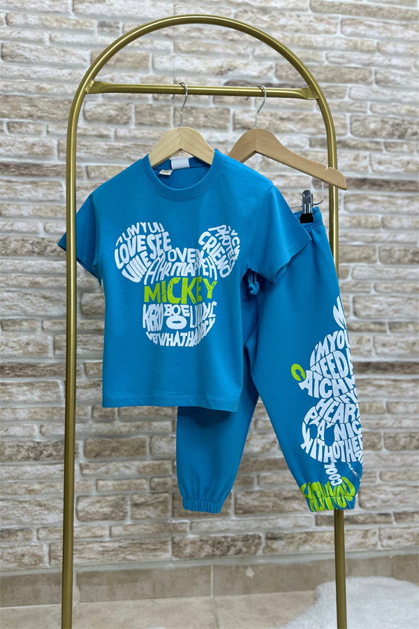 Unisex Mickey Mavi Tshirt Eşofman Takım