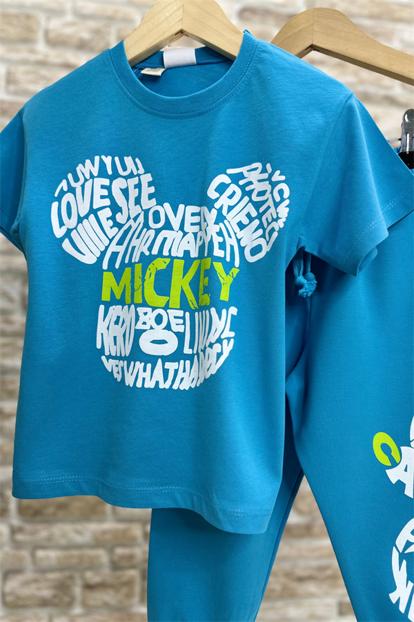 Unisex Mickey Mavi Tshirt Eşofman Takım
