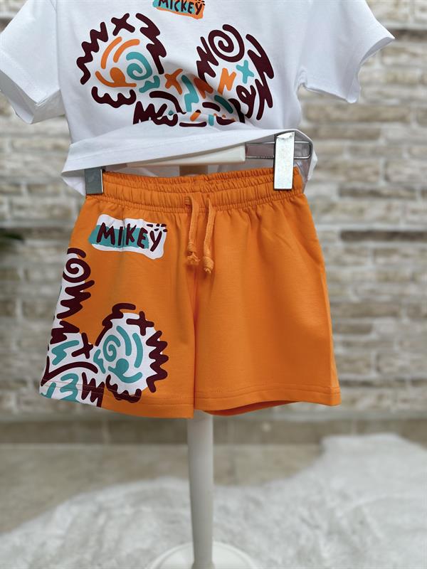 Unisex Mickey Oranj Şort Takım