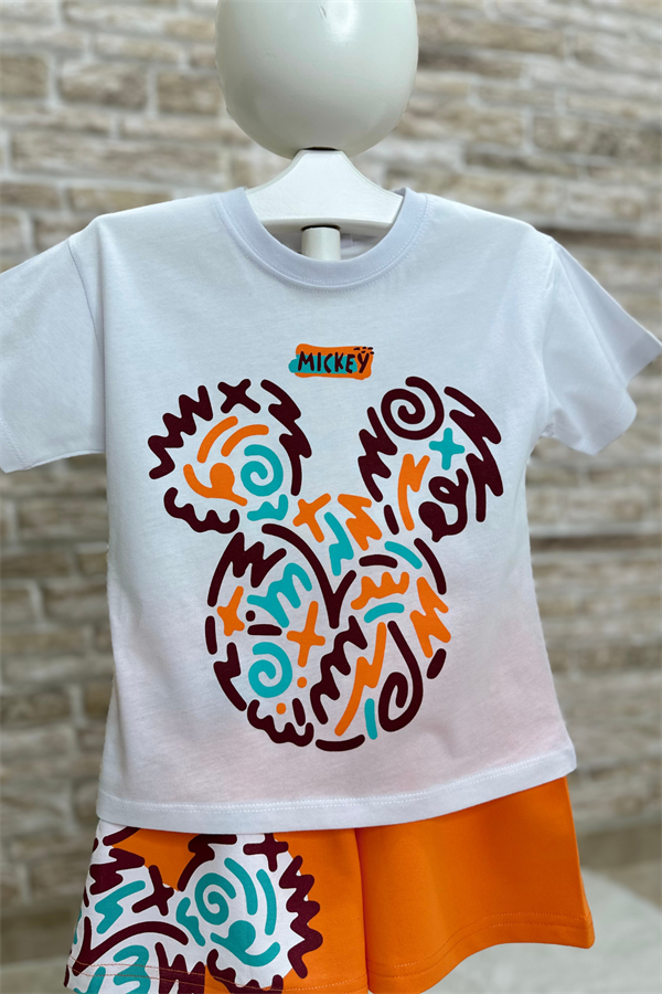 Unisex Mickey Oranj Şort Takım