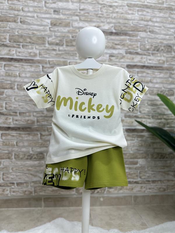 Unisex Mickey Yağ Yeşili Şort Takım