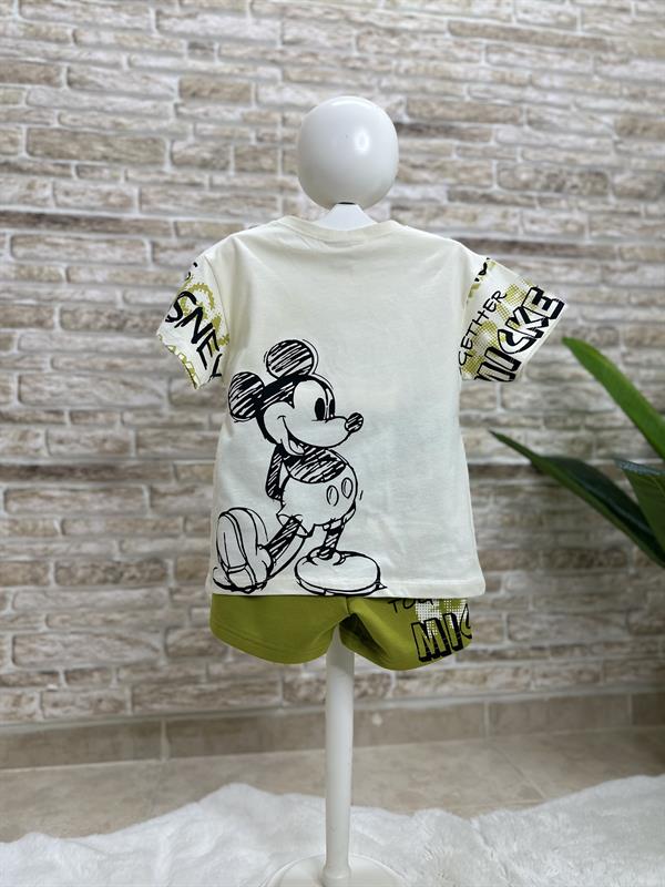 Unisex Mickey Yağ Yeşili Şort Takım