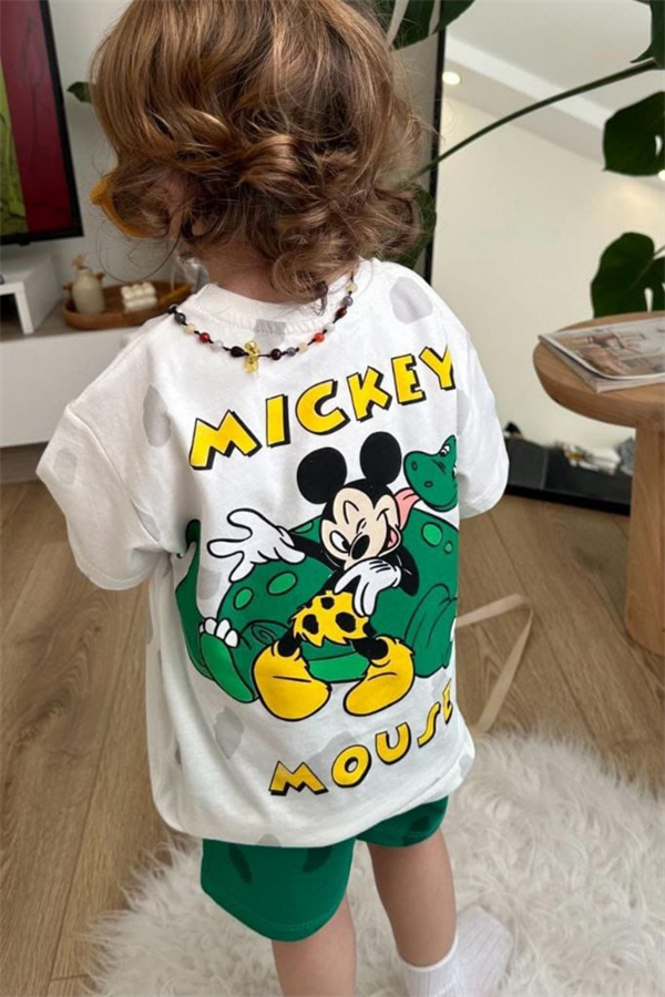 Unisex Mickey Yeşil Şortlu Takım