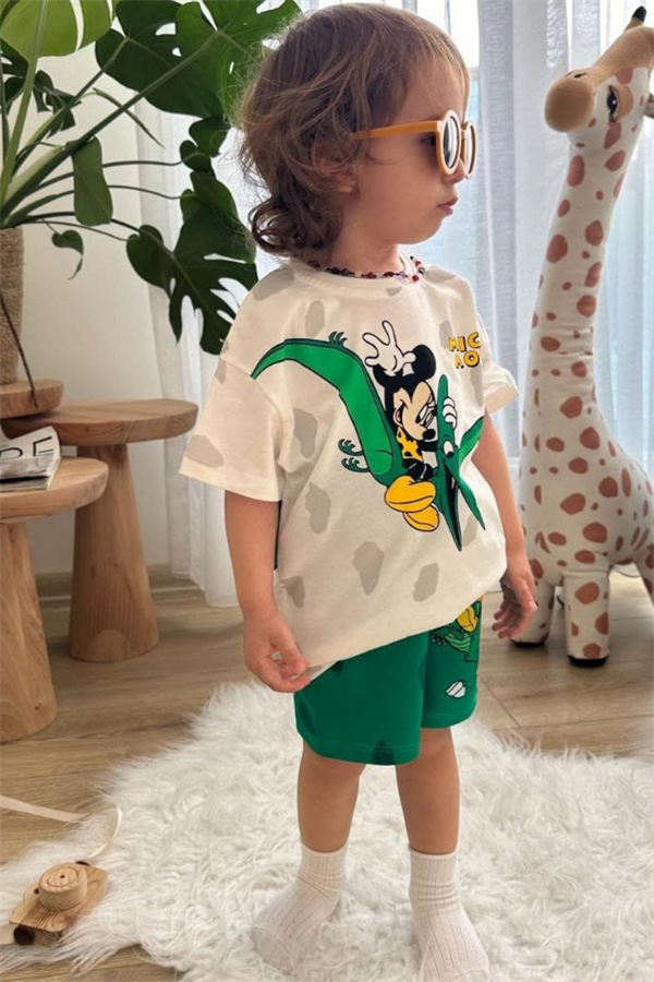 Unisex Mickey Yeşil Şortlu Takım