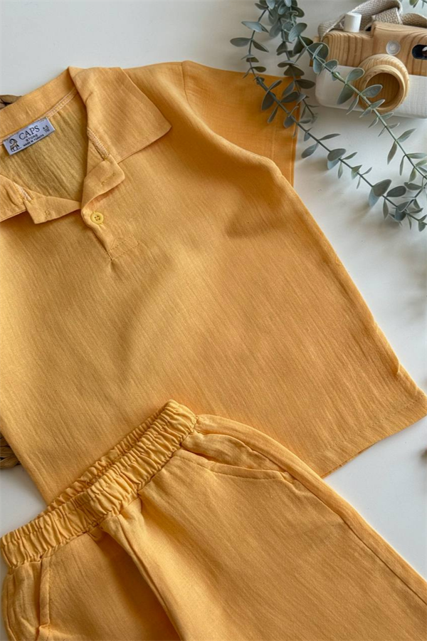 Unisex Müslin Hardal Şortlu Takım