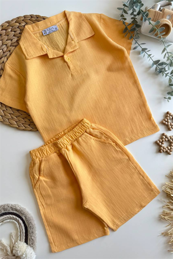 Unisex Müslin Hardal Şortlu Takım