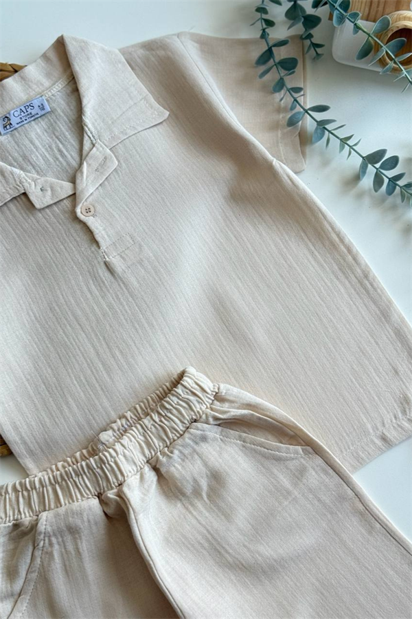 Unisex Müslin Krem Şortlu Takım