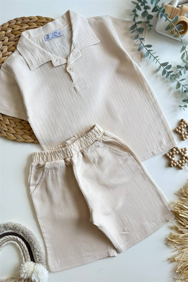 Unisex Müslin Krem Şortlu Takım