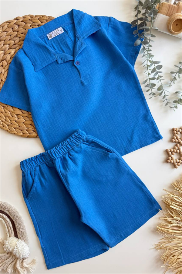Unisex Müslin Lacivert Şortlu Takım