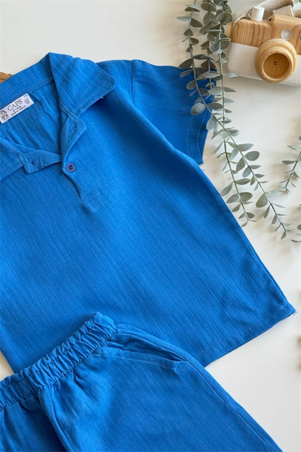 Unisex Müslin Lacivert Şortlu Takım