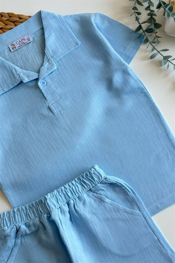 Unisex Müslin Mavi Şortlu Takım