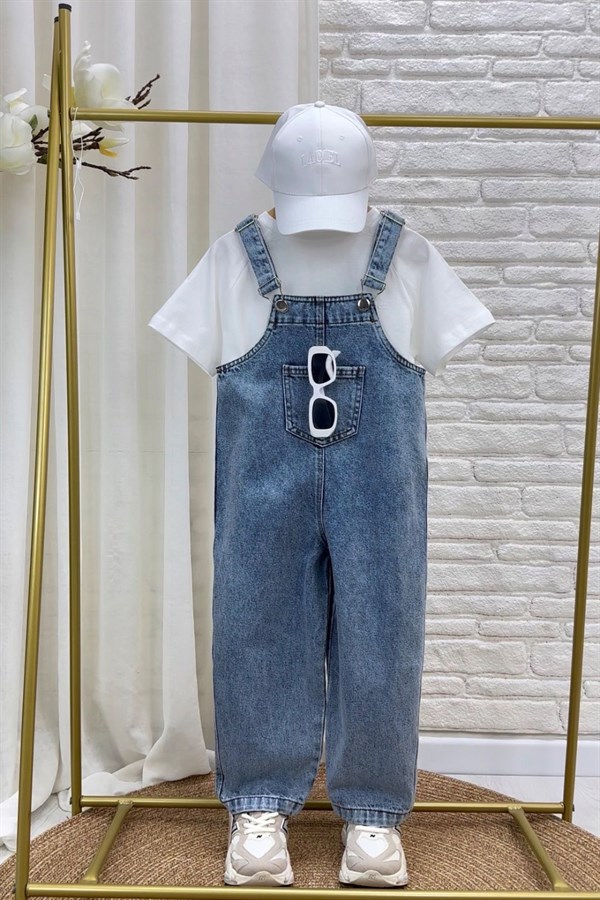 Unisex Özel Seri Denim Mavi Salopet