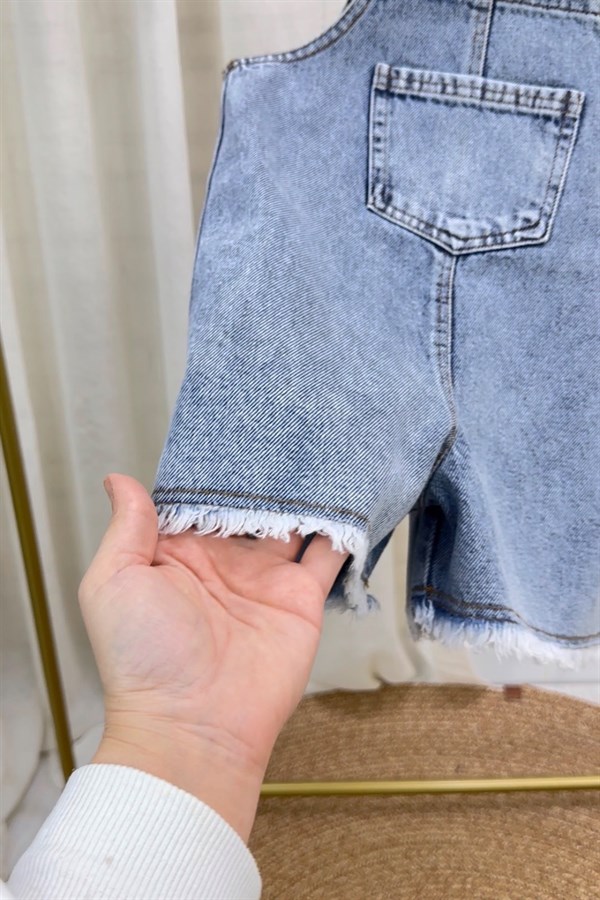 Unisex Özel Seri Denim Şortlu Salopet