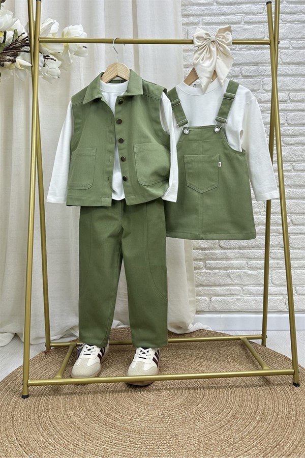 Unisex Özel Seri Yelek Jean Gabardin Haki Takım