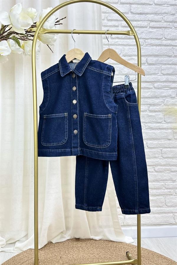 Unisex Özel Seri Yelekli Denim Takım