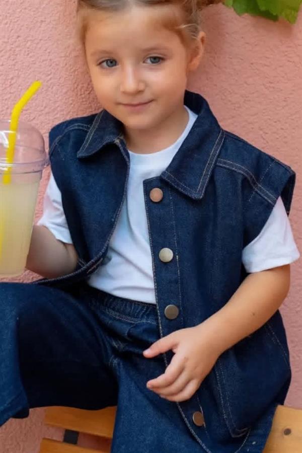 Unisex Özel Seri Yelekli Denim Takım