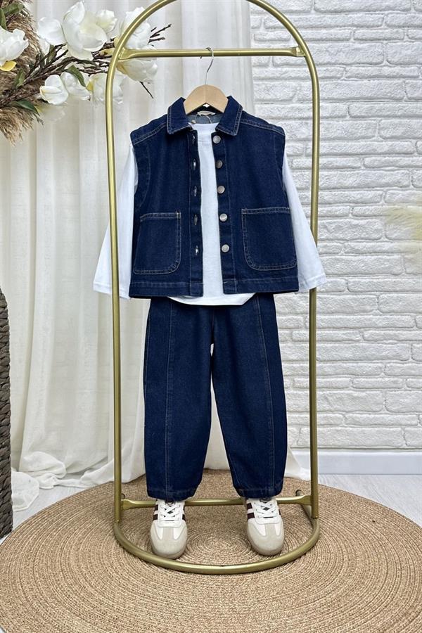 Unisex Özel Seri Yelekli Denim Takım