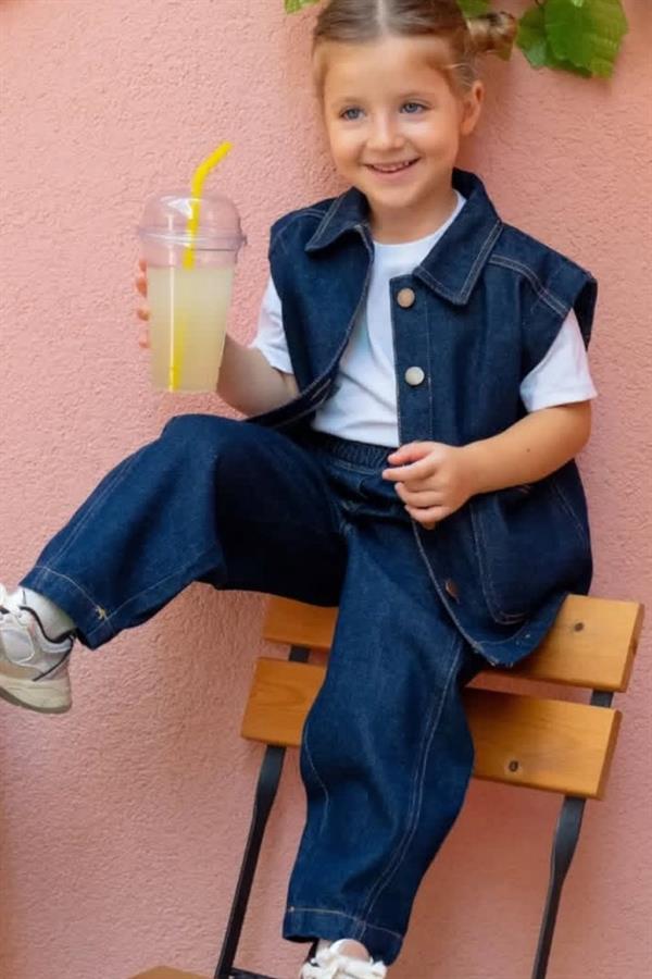 Unisex Özel Seri Yelekli Denim Takım