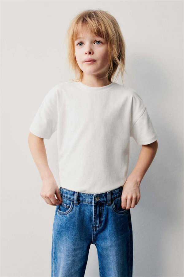 Unisex Çocuk Pamuklu Basic Beyaz Tshirt