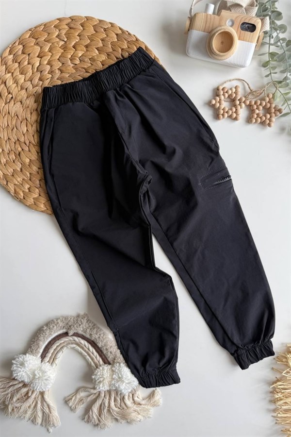 Unisex Paraşüt Kumaş Siyah Pantolon