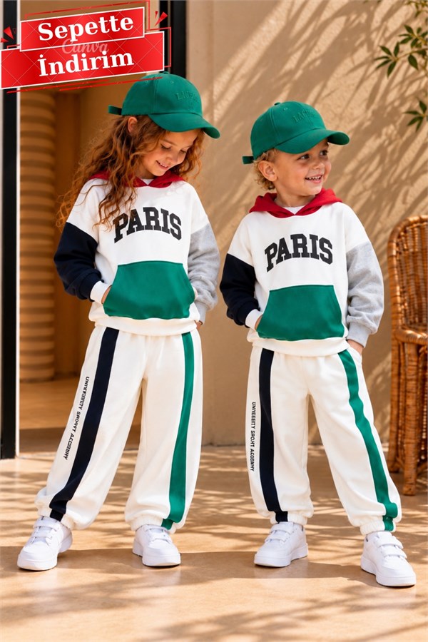 Unisex Paris Kapüşonlu 3 İplik Takım