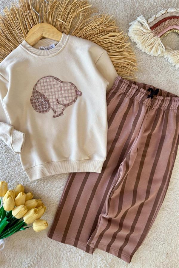Unisex Peanuts 3 İplik Kahve Takım