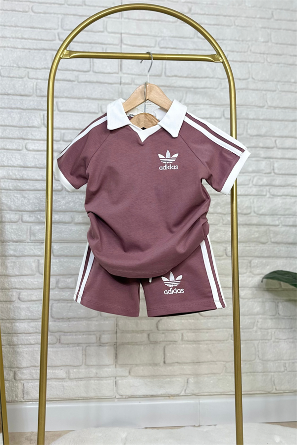 Unisex Polo Yaka Adids Mürdüm Şortlu Takım 