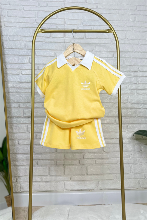 Unisex Polo Yaka Adids Sarı Şortlu Takım 