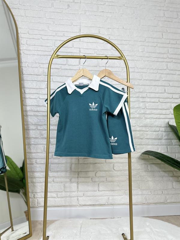 Unisex Polo Yaka Adids Yesil Şortlu Takım 