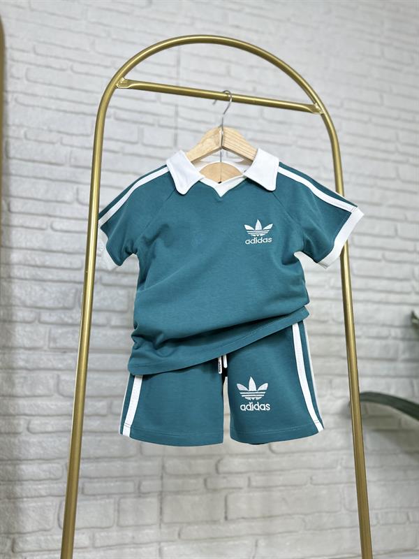 Unisex Polo Yaka Adids Yesil Şortlu Takım 