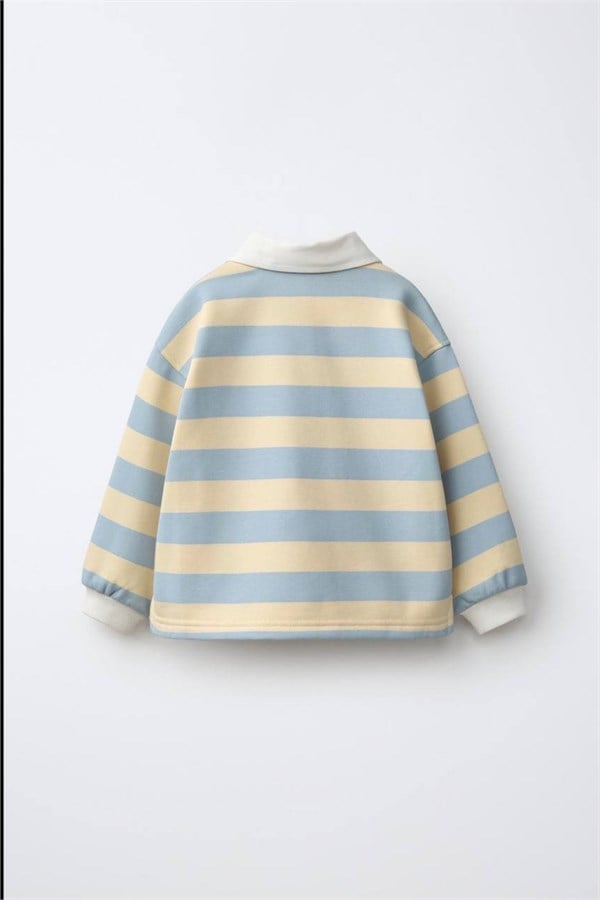 Unisex Polo Yaka Ayıcıklı Nakışlı Mavili Sweatshirt