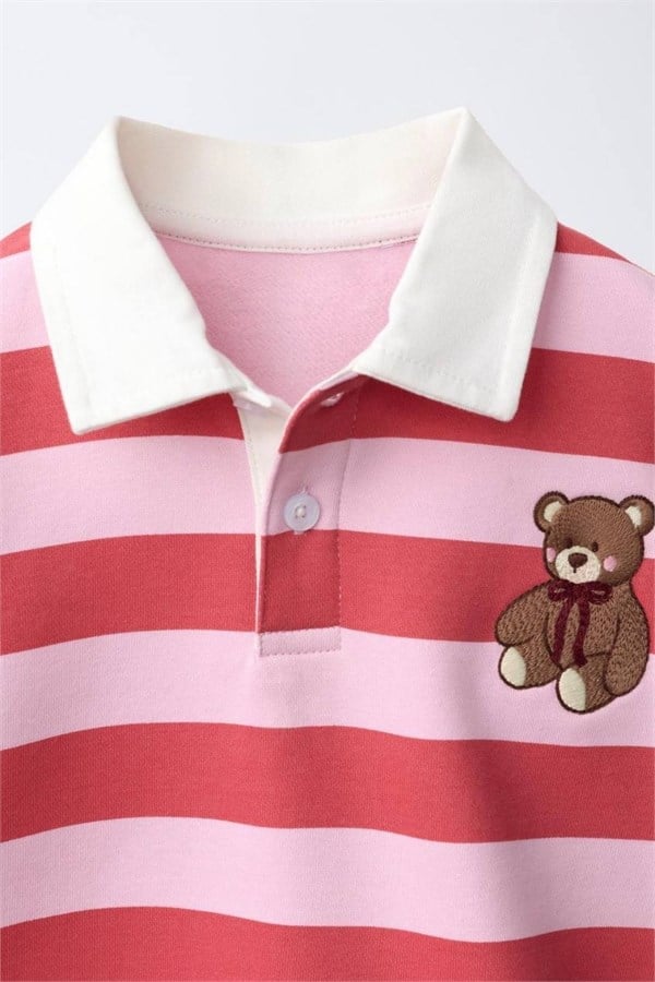 Unisex Polo Yaka Ayıcıklı Nakışlı Sweatshirt