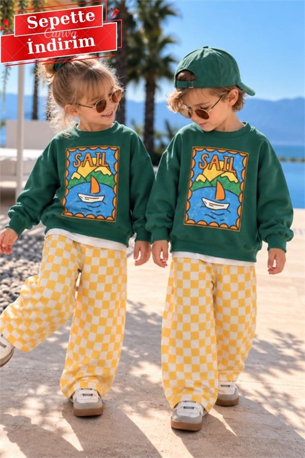 Unisex Resim Sail Baskı  3 İplik Takım