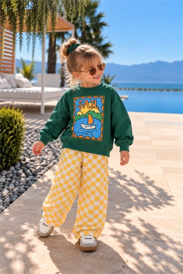 Unisex Resim Sail Baskı  3 İplik Takım