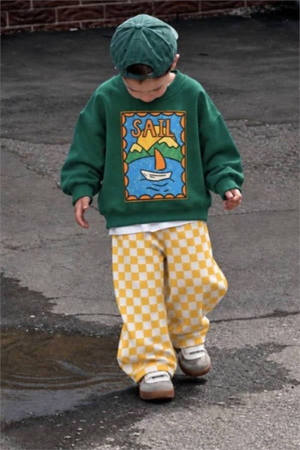 Unisex Resim Sail Baskı  3 İplik Takım