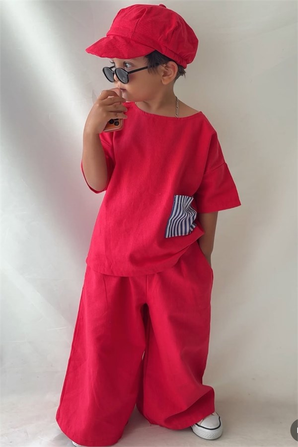 Unisex Şapka Dahil Keten Oversize Takım