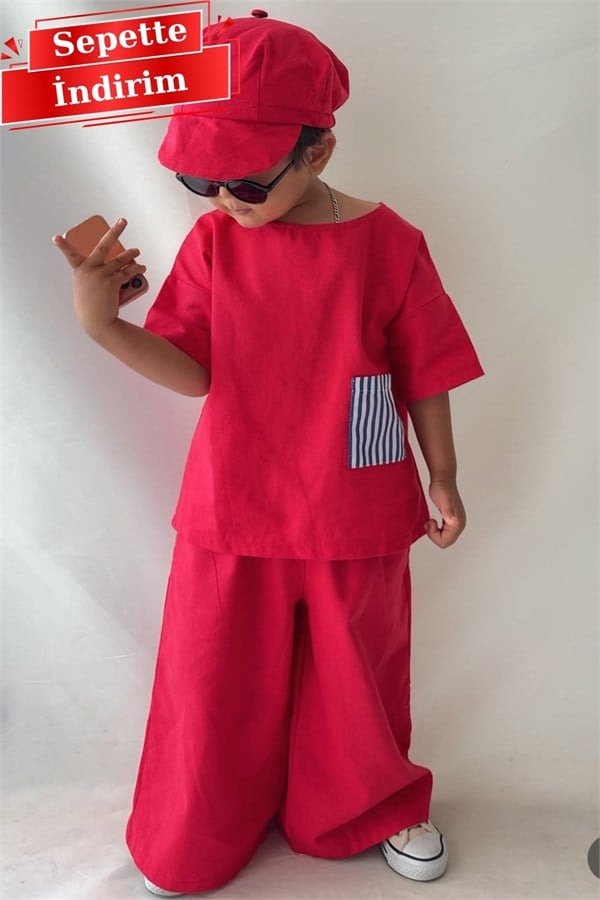 Unisex Şapka Dahil Keten Oversize Takım