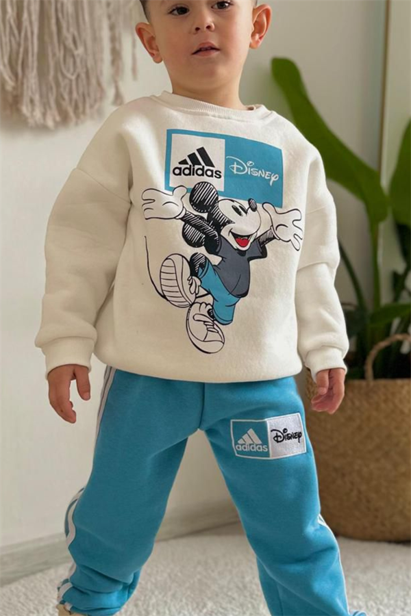 Unisex Şardonlu Adids Mavi Takım