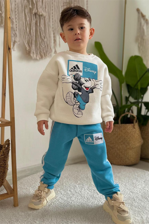Unisex Şardonlu Adids Mavi Takım