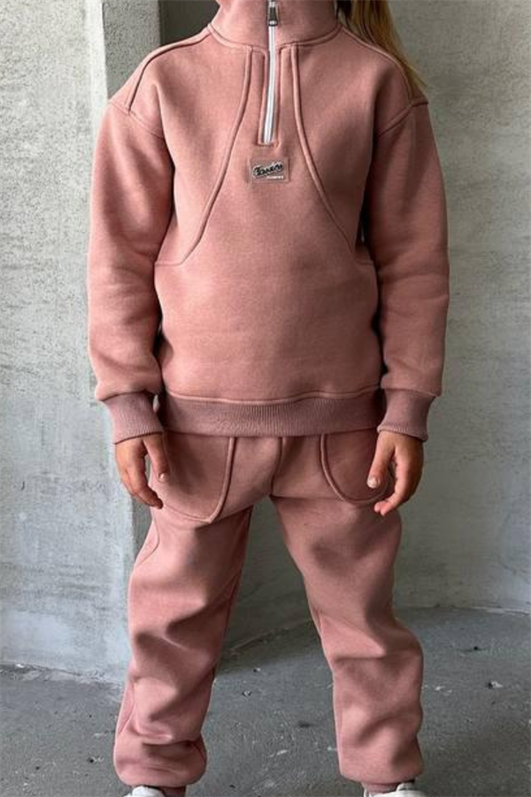 Unisex Şardonlu Dik Yaka Fermuarlı Takım