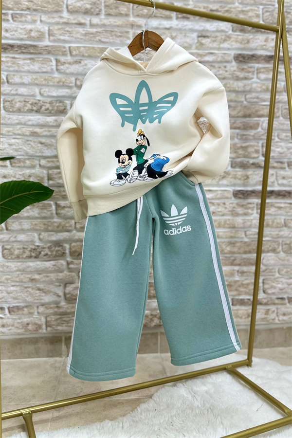 Unisex Şardonlu Ekru Yeşil Adids Takım