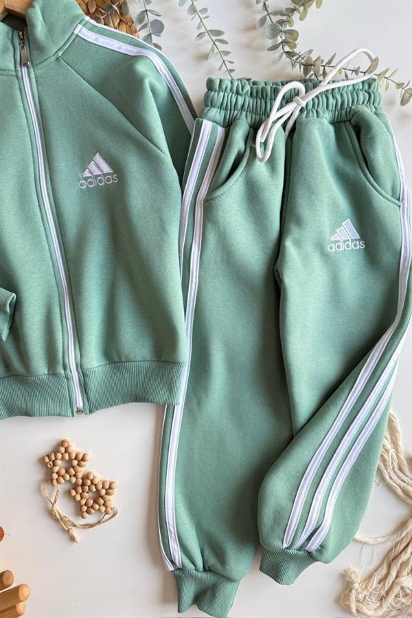 Unisex Şardonlu Fermuarlı Adids Yeşil Takım