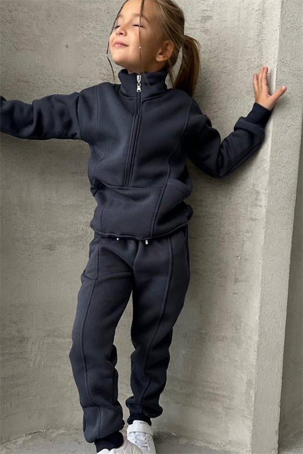 Unisex Şardonlu Fermuarlı Dik Yaka Laci Takım