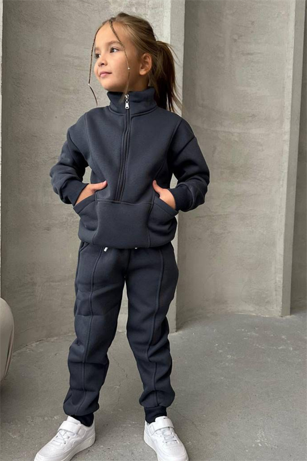 Unisex Şardonlu Fermuarlı Dik Yaka Laci Takım