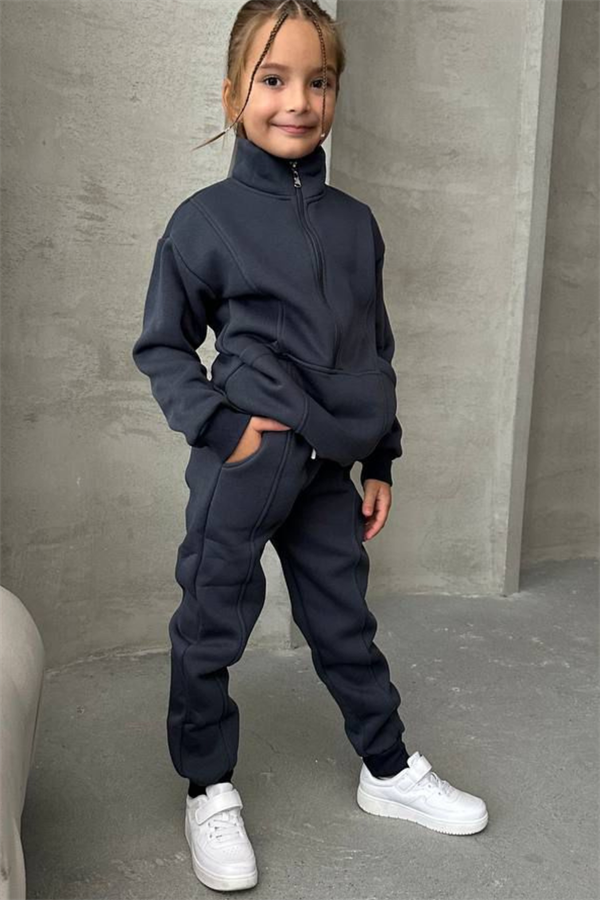 Unisex Şardonlu Fermuarlı Dik Yaka Laci Takım