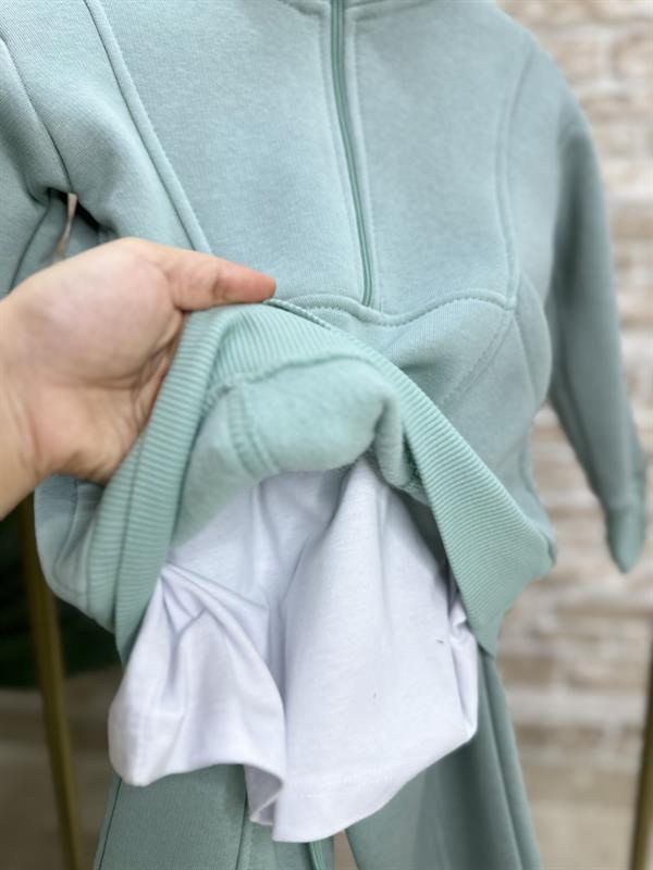 Unisex Şardonlu Fermuarlı Dik Yaka Yeşil Takım