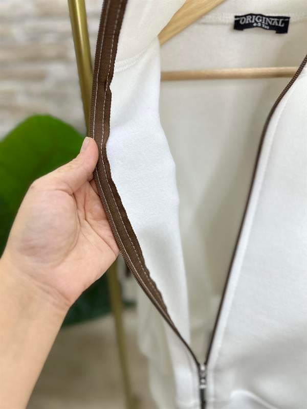 Unisex Şardonlu Fermuarlı Kahve Şeritli Takım