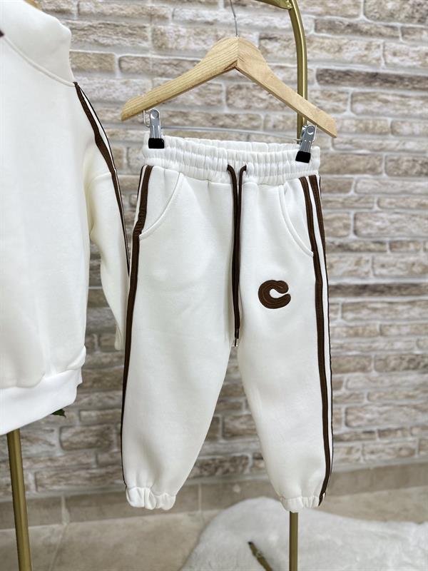 Unisex Şardonlu Fermuarlı Kahve Şeritli Takım