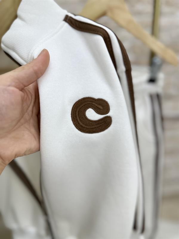 Unisex Şardonlu Fermuarlı Kahve Şeritli Takım